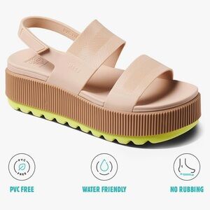 NWT Reef Sand and Lime Water Vista Higher Platform Sandals, Size 8